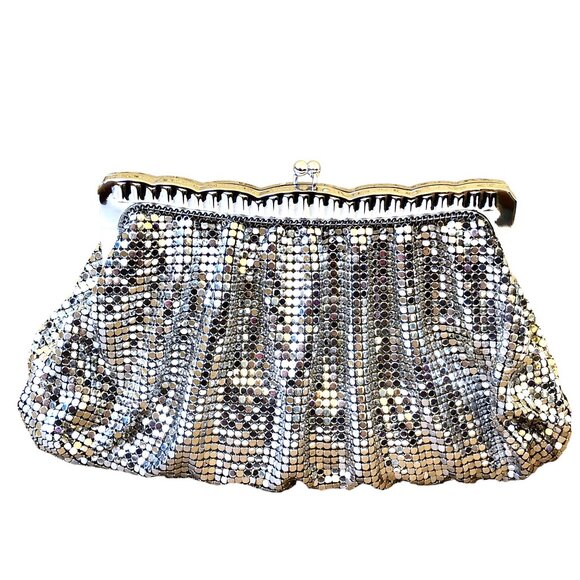Whiting & Davis Vintage US Silver Mesh Clutch Handbag Hinged Original Mirror - Picture 12 of 13